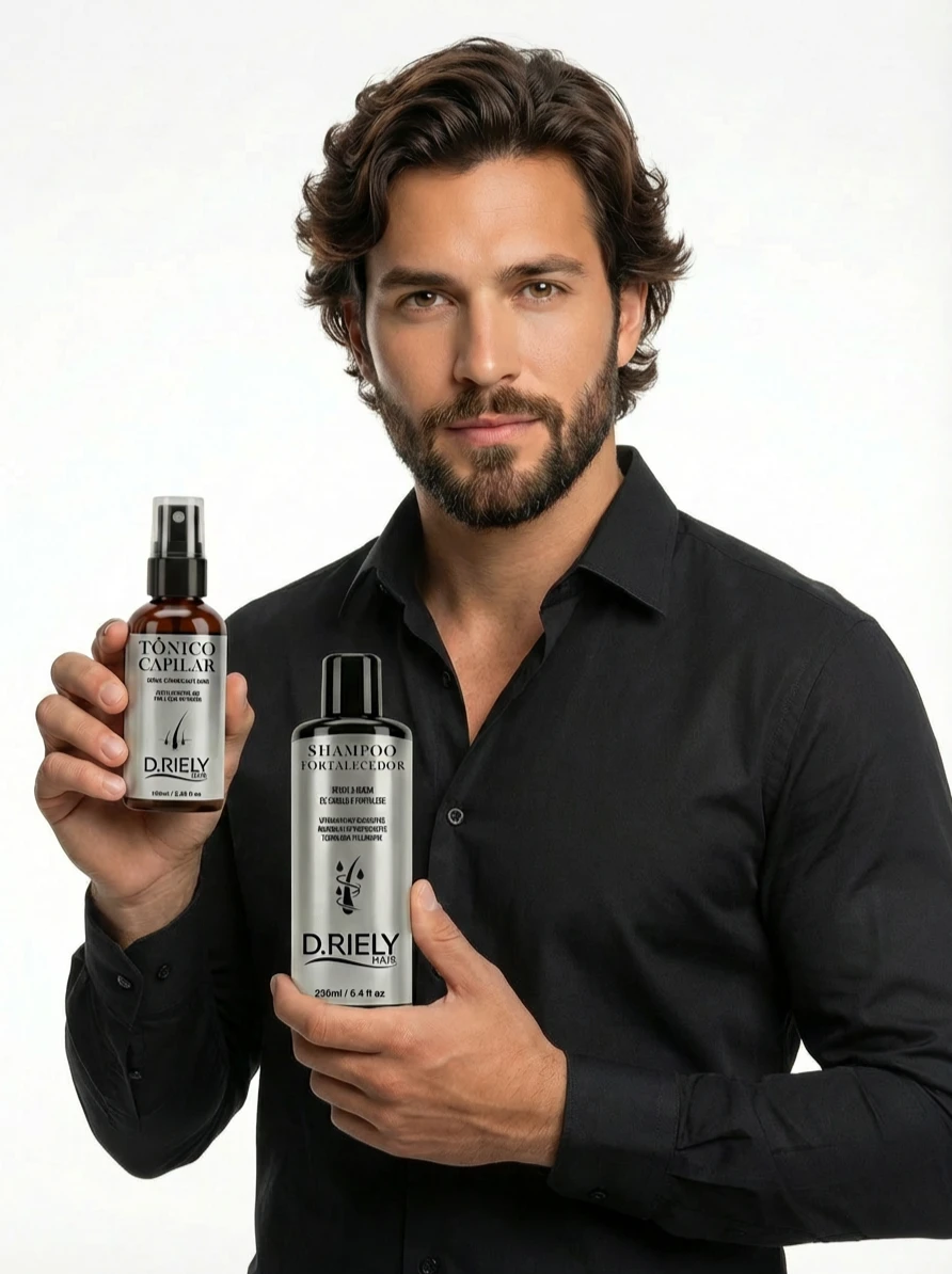 Homem usando tratamento capilar D.Riely Hair